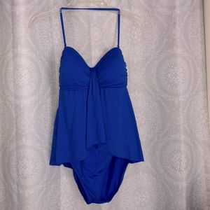Royal blue La Blanca one-piece bathing suit, w/built-in cups and skirt. Size 12
